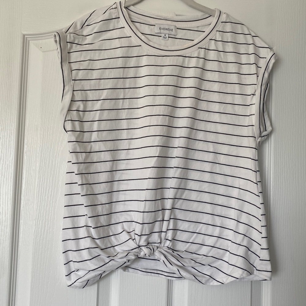 Evereve Tie-front Striped Tee, Black/White, Sz M